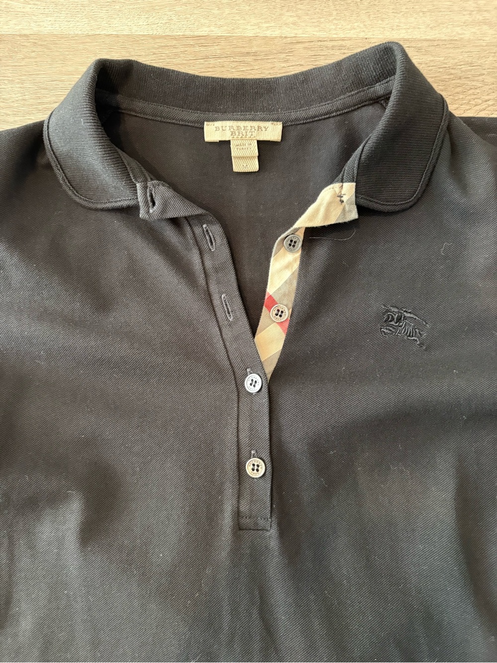 Burberry Black Polo with Signature Check Trim - Picture 3 of 5